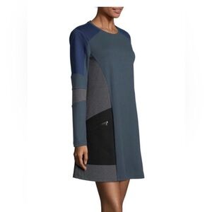 BCBGMaxAzria Colorblock Midi Dress in Blue, Navy, Gray, Black